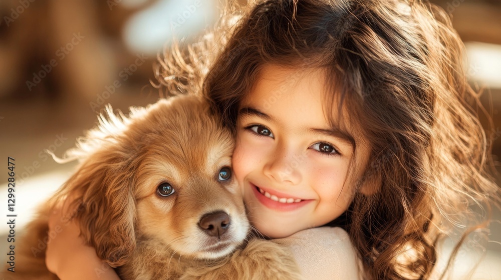 A smiling girl holding a rescue puppy both radiating happiness in a cozy warm shelter environment. Generative AI A smiling girl holding a rescue puppy both radiating happiness in a cozy warm shelter environment. Generative AI