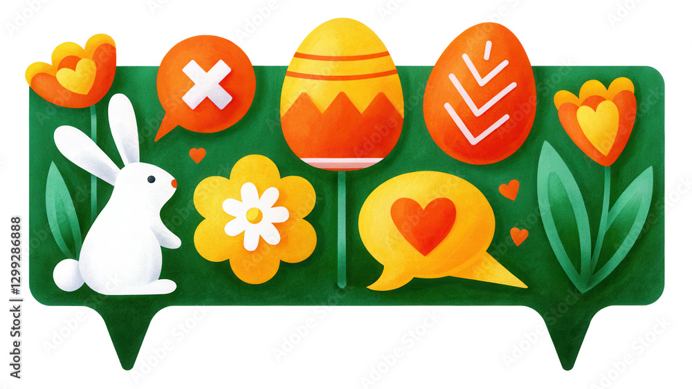 Happy Easter Rabbit with Colorful Eggs and Tulips Happy Easter Rabbit with Colorful Eggs and Tulips