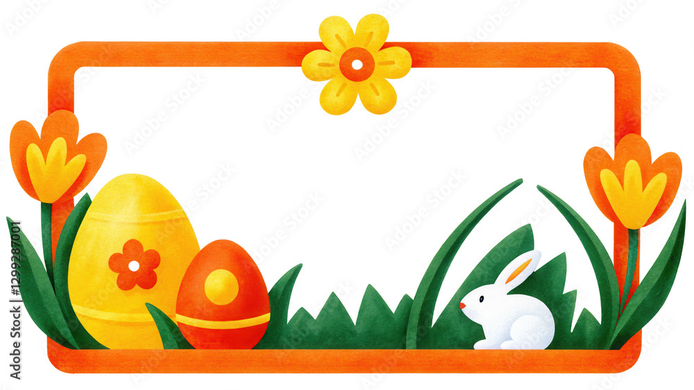 Fototapeta premium Orange Framed Easter Design with Rabbit and Eggs