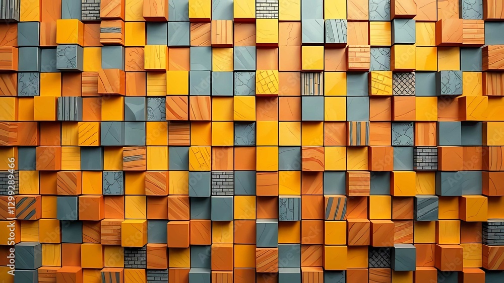 Abstract wooden cubes stacked with colorful texture, creating a modern 3D geometric backdrop with depth and balance Abstract wooden cubes stacked with colorful texture, creating a modern 3D geometric backdrop with depth and balance