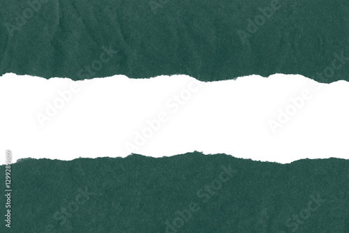 Torn blank green pages with uneven texture edges. Ripped paper sheets isolated on transparent background. 