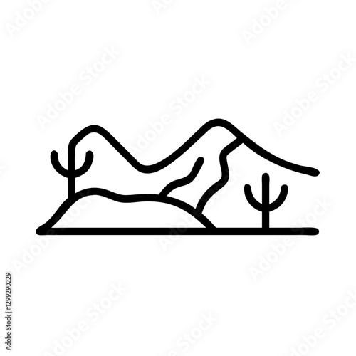 Desert landscape with mountains and cacti icon in black and white