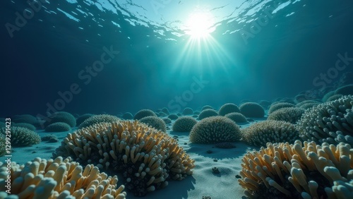Wallpaper Mural Sunlight filtering through clear ocean water on a coral reef affected by bleaching	 Torontodigital.ca