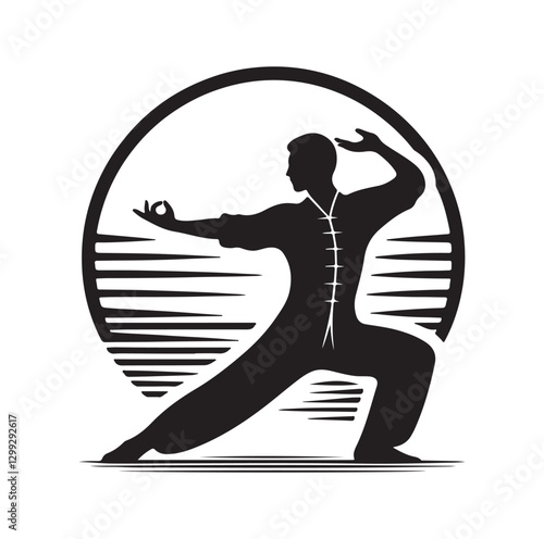 Tai Chi pose silhouette vector illustration