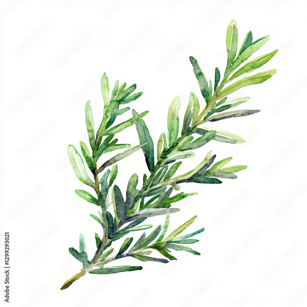 Watercolor hand-painted rosemary painting illustration isolated on a white background, rosemary illustration, AI rosemary painting design Watercolor hand-painted rosemary painting illustration isolated on a white background, rosemary illustration, AI rosemary painting design