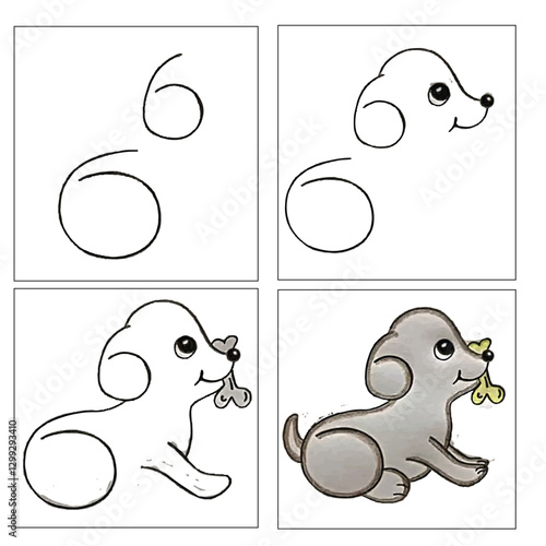 Coloring book for kids,Step by step repeats the picture. Drawing lesson for children. How to draw .Animal Coloring page.