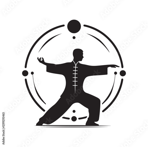 Tai Chi pose silhouette vector illustration