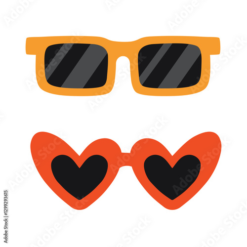 Cute summer sunglasses, square and heart-shaped glasses frame. Trendy modern vector illustration isolated on white background, hand drawn, flat design
