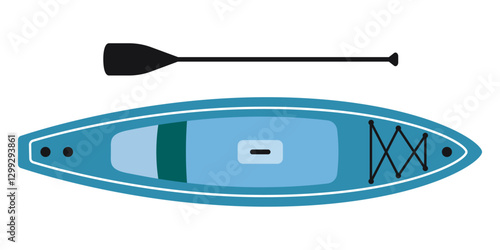 Stand-up Paddleboard, SUP board with paddle. Water sports and adventure content. Modern vector illustration isolated on white background, hand drawn, flat design