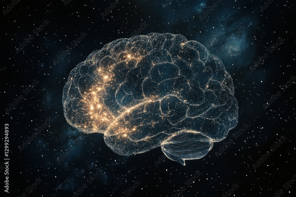 A Human Brain Depicted with Cosmic Stars and Space A Human Brain Depicted with Cosmic Stars and Space