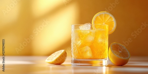 Refreshing citrus drink garnished with lemon slices on a sunny table