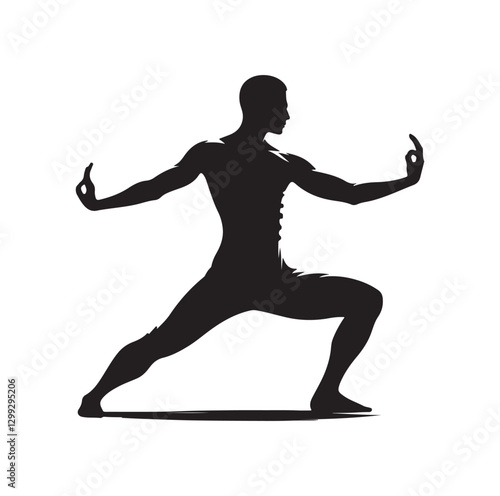 Tai Chi pose silhouette vector illustration