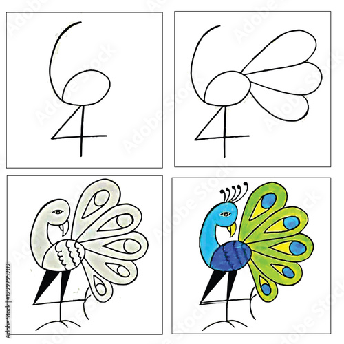 Coloring book for kids,Step by step repeats the picture. Drawing lesson for children. How to draw .Animal Coloring page.