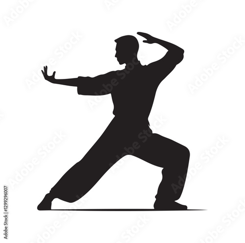 Tai Chi pose silhouette vector illustration