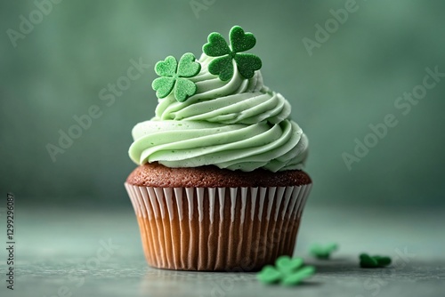 Wallpaper Mural A photorealistic St. Patrick's Day cupcake with pastel green frosting and clover decorations, perfect for festive promotions, invitations, or party materials. Torontodigital.ca