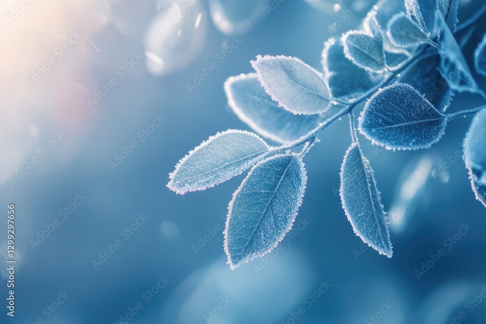 Frozen leaves creating a winter background with cool tones Frozen leaves creating a winter background with cool tones