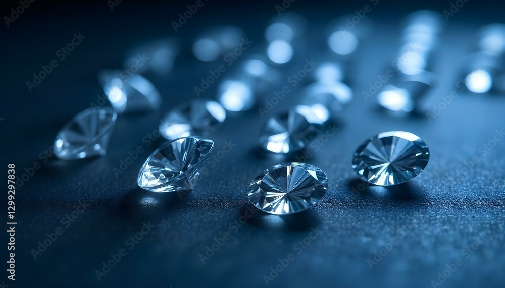 Una representación digital de múltiples diamantes esparcidos sobre una superficie oscura y texturizada Una representación digital de múltiples diamantes esparcidos sobre una superficie oscura y texturizada
