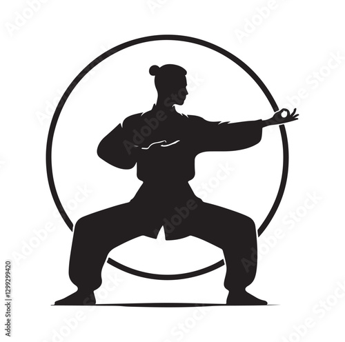 Tai Chi pose silhouette vector illustration