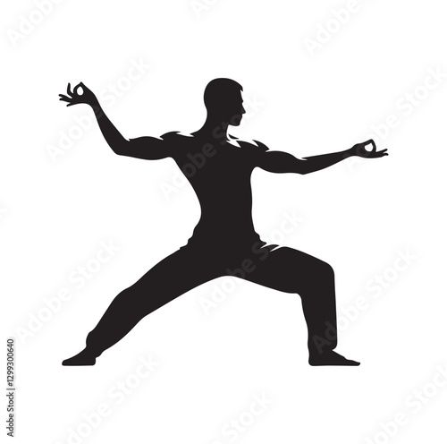 Tai Chi pose silhouette vector illustration