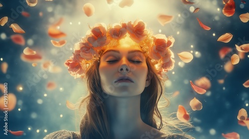Mystical Woman with Floral Crown in Dreamy Light