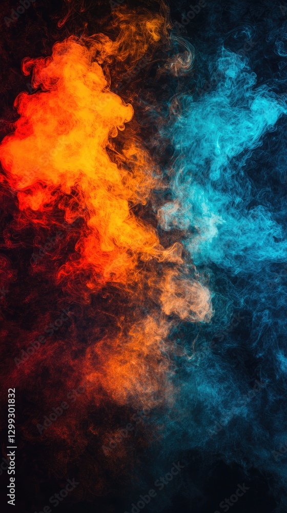 Obraz premium Abstract red and blue smoke swirls against a black background, ideal for design