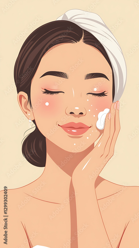 Applying moisturizer to her face helps keep skin hydrated and soft. Applying moisturizer to her face helps keep skin hydrated and soft.