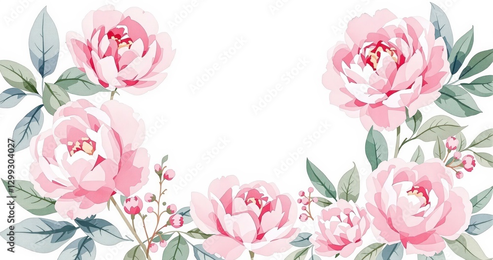 Pink peonies frame on the pink background Pink peonies frame on the pink background