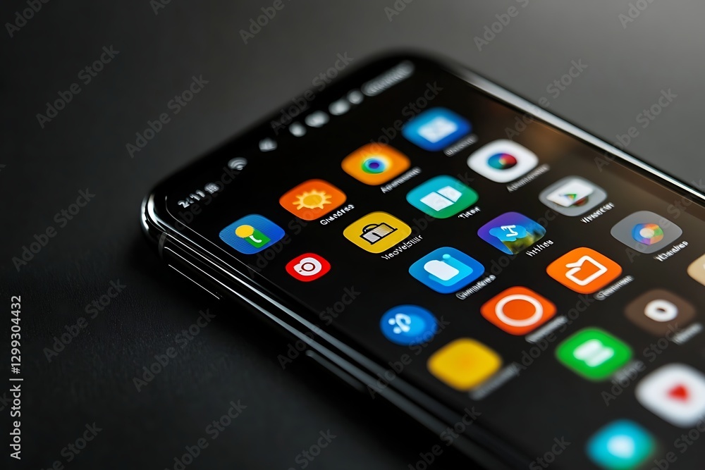 Smartphone Display with Colorful App Icons Smartphone Display with Colorful App Icons
