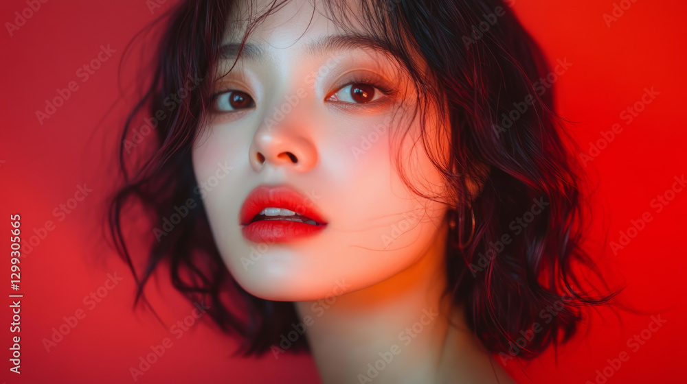 Captivating portrait of a young woman in red lighting close-up photography artistic environment emotional expression Captivating portrait of a young woman in red lighting close-up photography artistic environment emotional expression