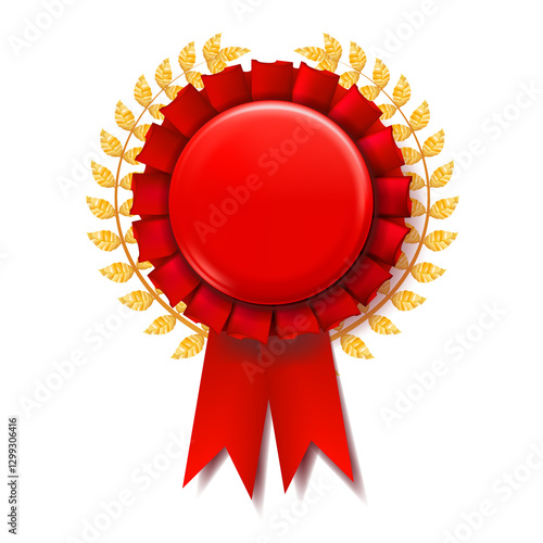 Red Award Ribbon Vector. Success Emblem. Promotion Brochure. Pesentation Win. 3D Realistic Illustration
