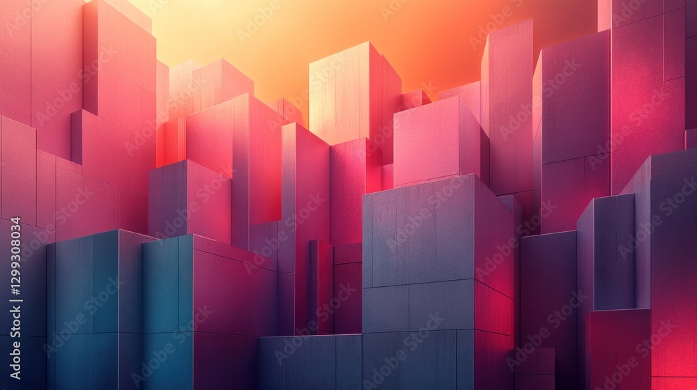 Fototapeta premium Abstract city blocks sunset view