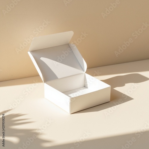 white box container open package mockup mockups packaging branding design business product display shadows sunlight parcel shipping shipment sunlight 