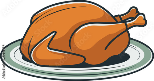 Roasted Turkey Illustration on Plate – Clipart Style