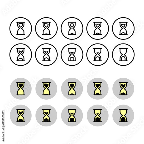 Hourglass black line icon animation frames. Sand timer line style and color fill symbol. Editable stroke.