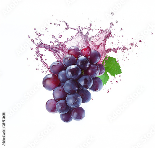 A cluster of grapes with juice splash