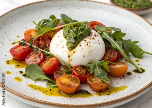 Fresh Burrata Salad with Cherry Tomatoes and Pesto - Delicious and Healthy Recipe