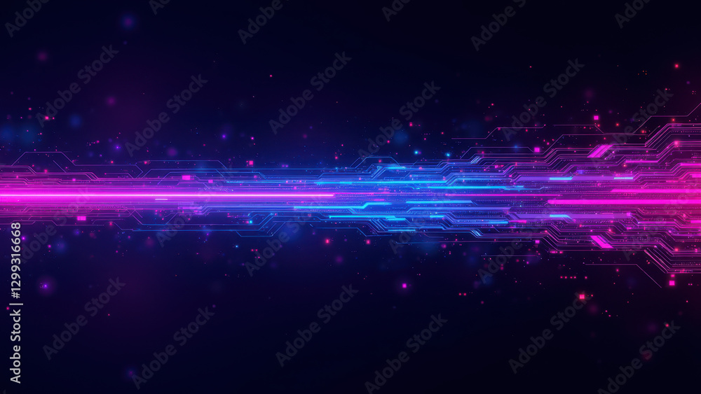Fototapeta premium Ci/CD pipeline with dynamic neon colors and digital connectivity, representing a DevOps system at work.