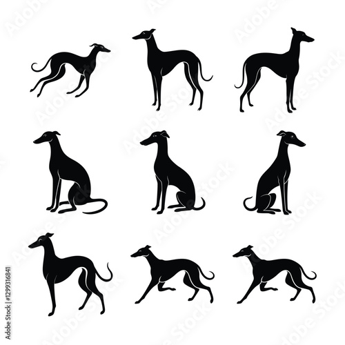 Greyhound dog silhouettes icon set
