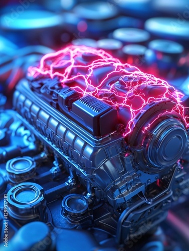 Futuristic Car Engine with Pink Energy