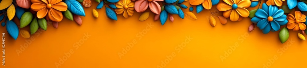 Obraz premium Colorful Paper Flowers Arrangement on Orange Background. Generative AI