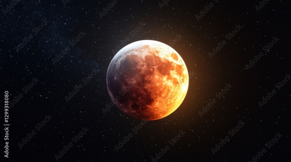 Fototapeta premium lunar eclipse showcasing the Earth's shadow slowly creeping across the moon's surface, with stars twinkling in the background