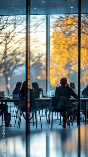 Business Meeting, Team Collaboration, Office Space, Corporate Strategy, Professional Discussion.