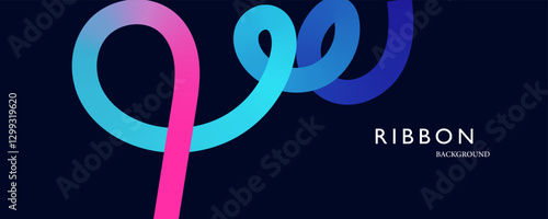 Abstract fluid ribbon with vibrant gradient flow. A dynamic, modern design featuring smooth curves in neon pink and electric blue on a deep navy background. Perfect for tech branding, UI UX, digital