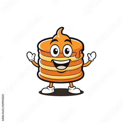 a cheerful pancake stack mascot logo