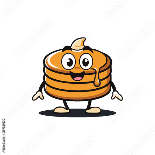 a cheerful pancake stack mascot logo