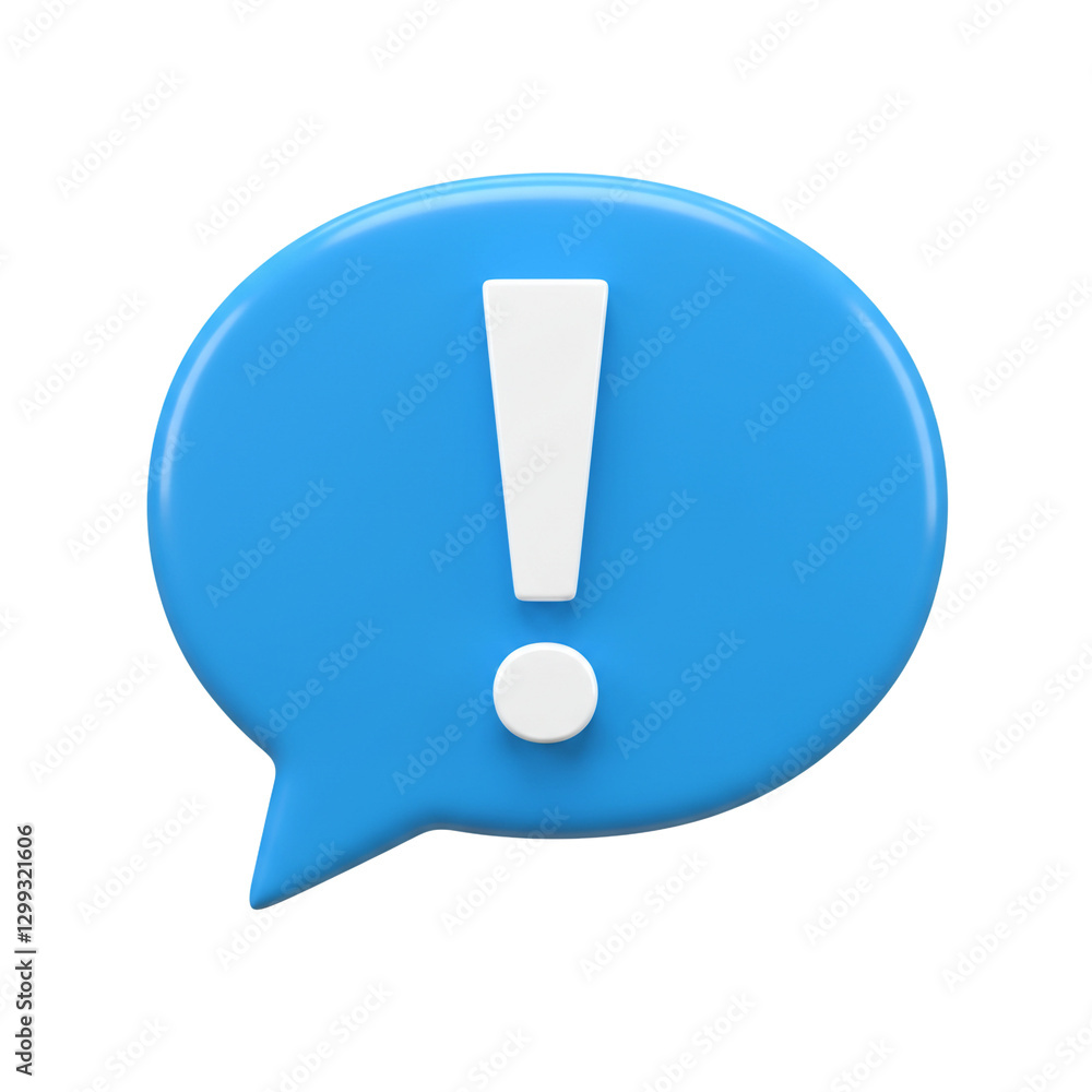 Blue speech bubble with exclamation mark. 3d icon. isolated on transparent background. Blue speech bubble with exclamation mark. 3d icon. isolated on transparent background.