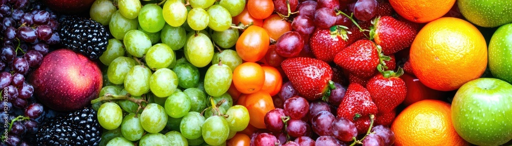 Colorful fruit rainbow display; healthy eating; vibrant background Colorful fruit rainbow display; healthy eating; vibrant background