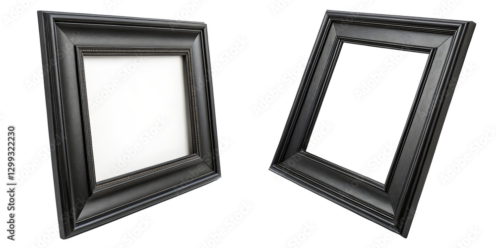 Fototapeta premium Two Black Picture Frames, Blank and Filled, Isolated on Transparent Background, Mockup, Photo Frame, Picture Frame, Mockup, Frame