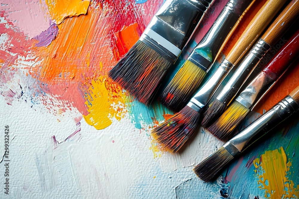 Obraz premium Colorful Paint Brushes on Artist's Palette