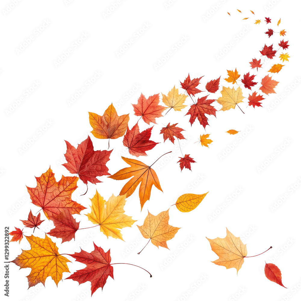 Fototapeta premium Autumn Leaves Swirl Digital Illustration, Isolated on Transparent Background, Fall Foliage Design, PNG, Autumn, Fall, Leaves